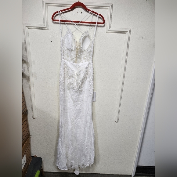 Lulus Luxe Bridal Wonderstruck Glitter Lace-Up Embroidered Lace Maxi Dress Bride - Picture 10 of 12